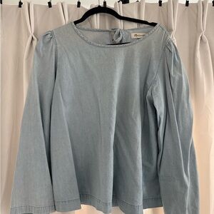 Madewell Light Blue Denim Peasant-Style Long Sleeve Top